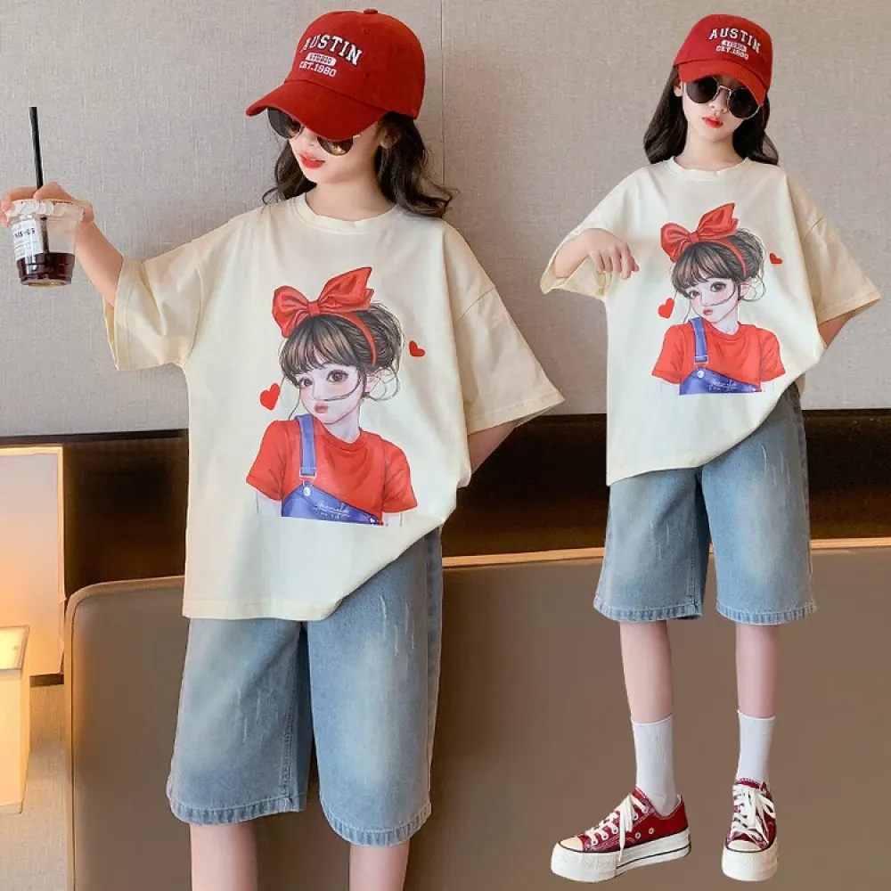 Set Girls Braided Kids Denim Top