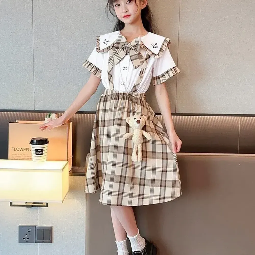 Dress Girls Plaid Perfection Bow