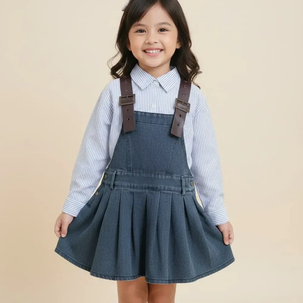 Dress Girl Denim Stripe Suit โ tampilan lain