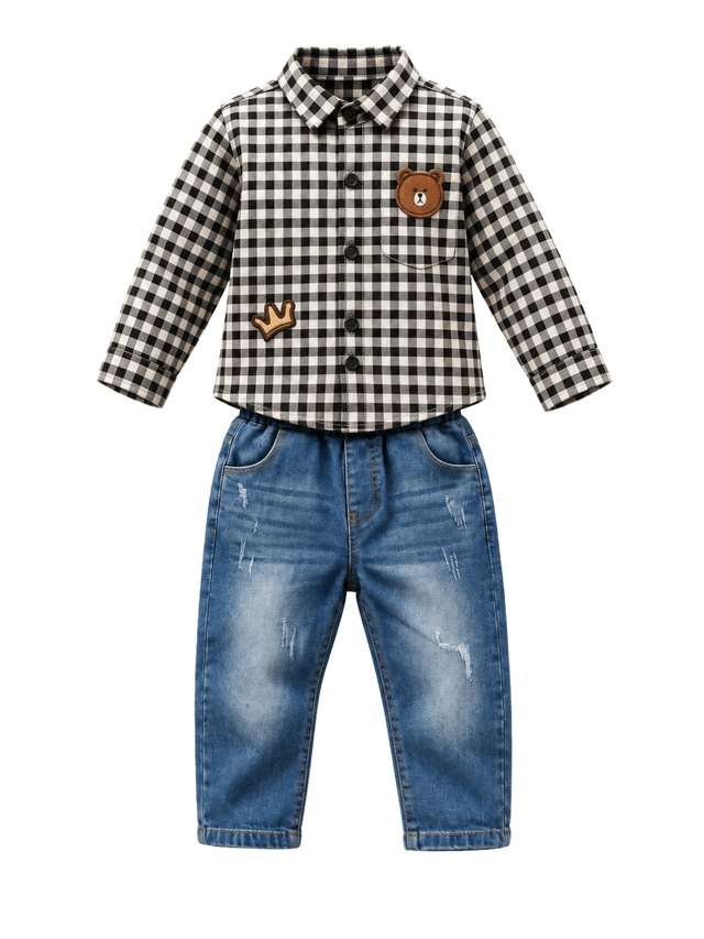 Set Boys King Bear Head Tartan