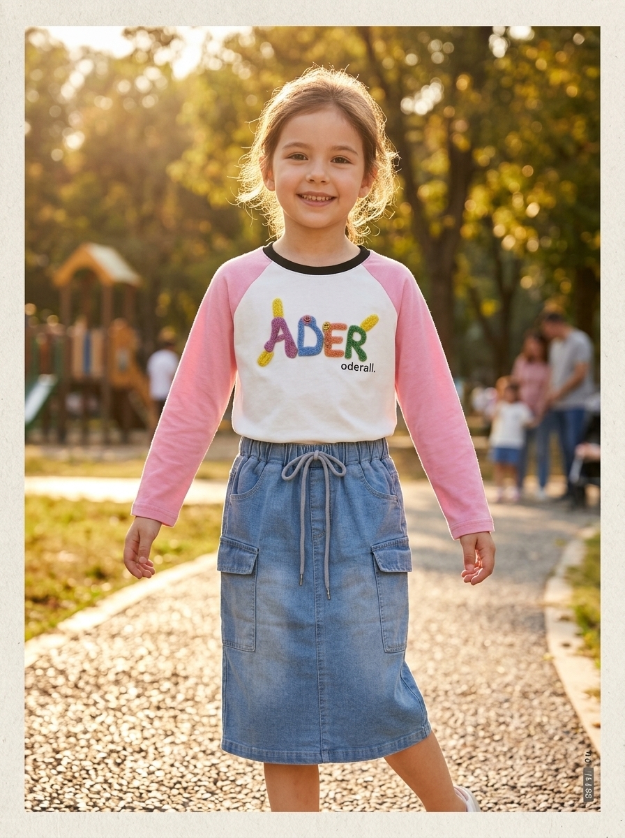 Setelan Anak Perempuan Korean Style Rok Denim Cargo Import Lembut
