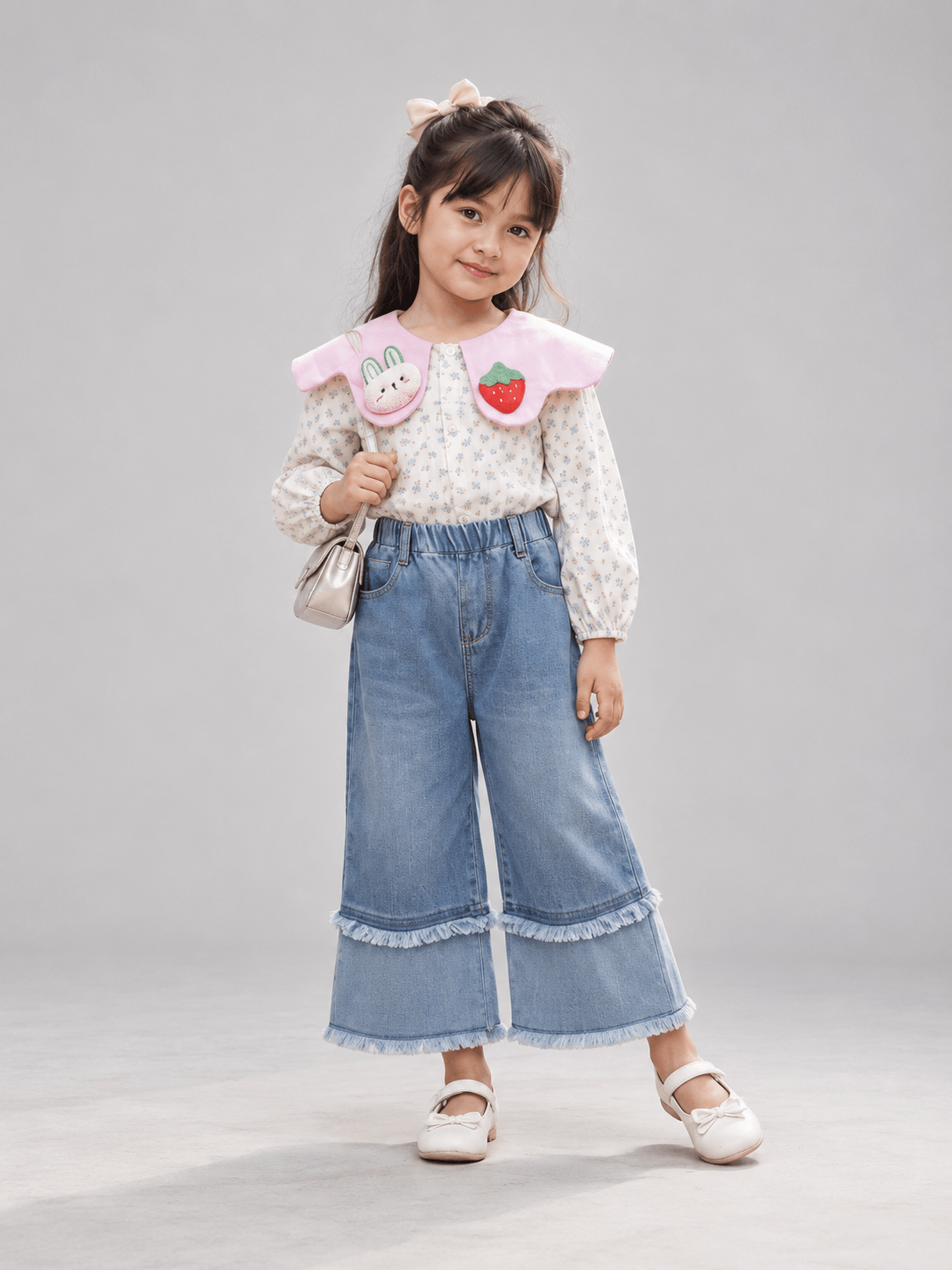 Setelan Strawberry Pompom Pattern Bunny