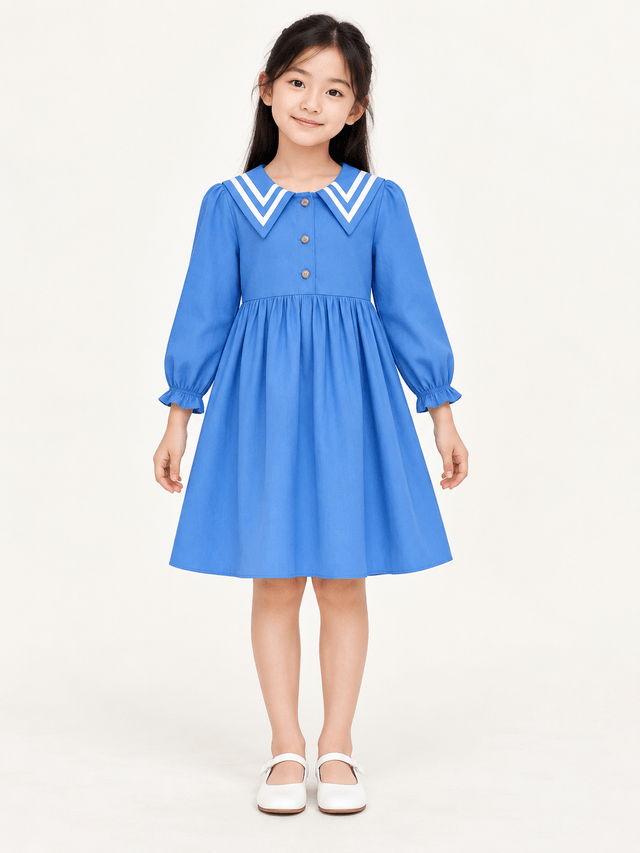 Dress Girls Striped Blue Little Longs โ tampilan lain
