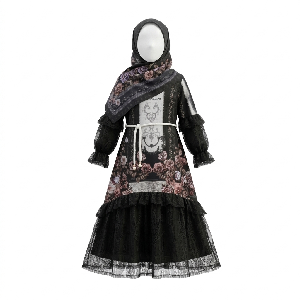 Gamis Anak Gothic Peony Ruffled