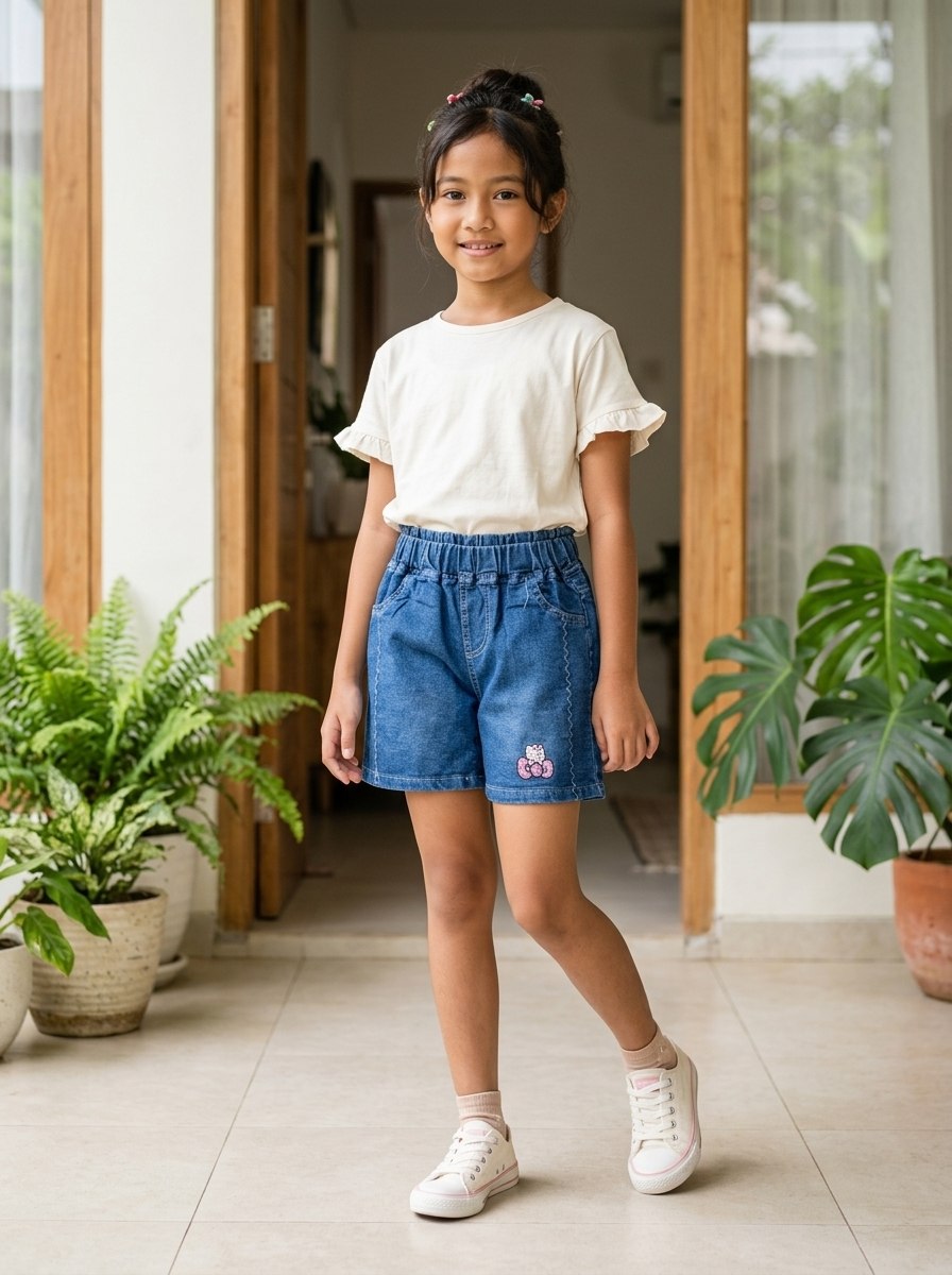 GIRLS PANTS BLUE WHIMSY HOTPANTS JEANS