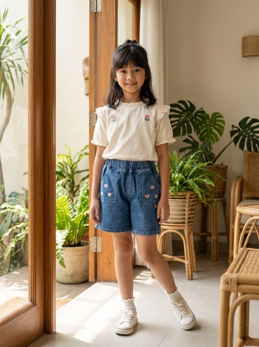 GIRLS PANTS BLUE WHIMSY HOTPANTS JEANS