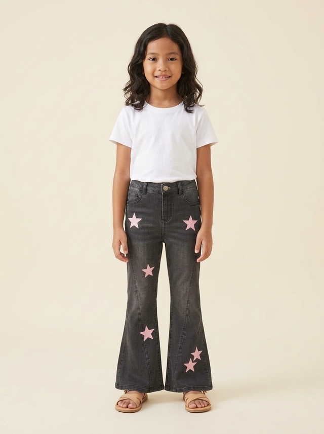 Pants Girl Denim Star Pink Dark โ tampilan lain