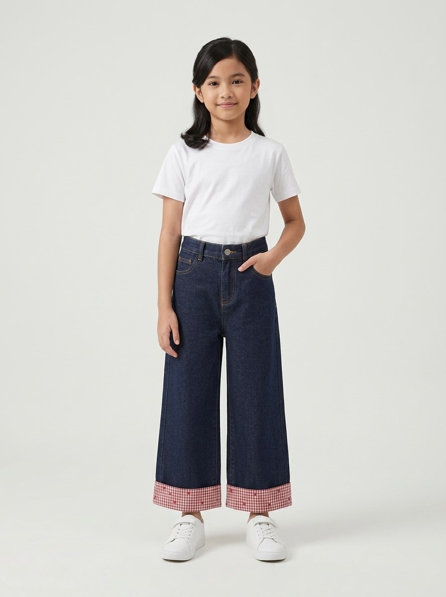 Pants Girl Versatile Cuffed Denim - Foto 3