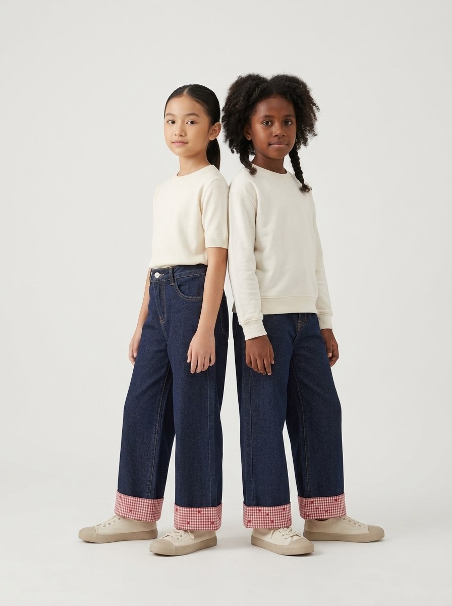 Pants Girl Versatile Cuffed Denim
