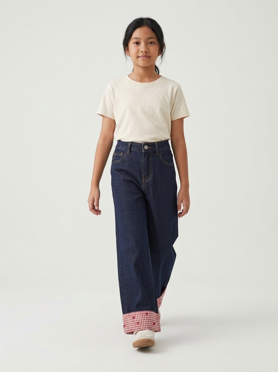 Pants Girl Versatile Cuffed Denim