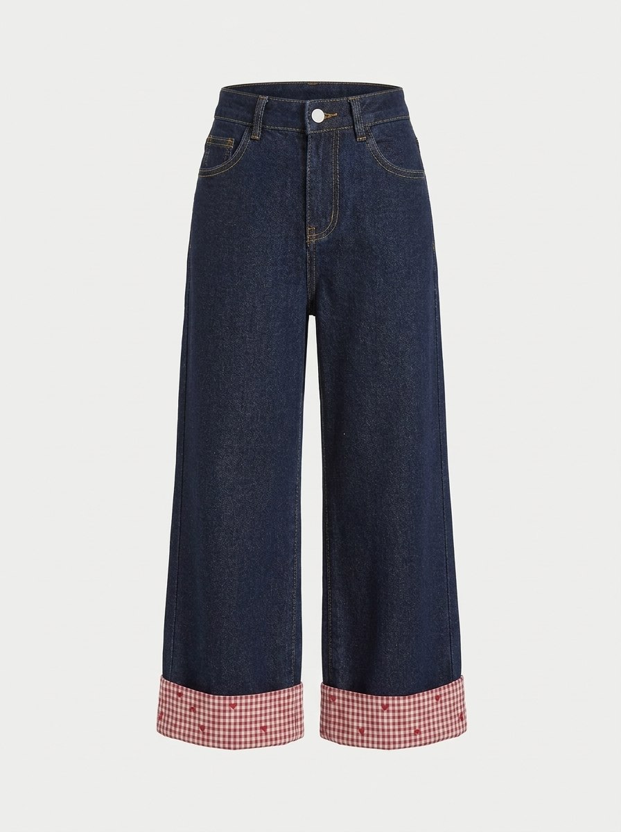 Pants Girl Versatile Cuffed Denim
