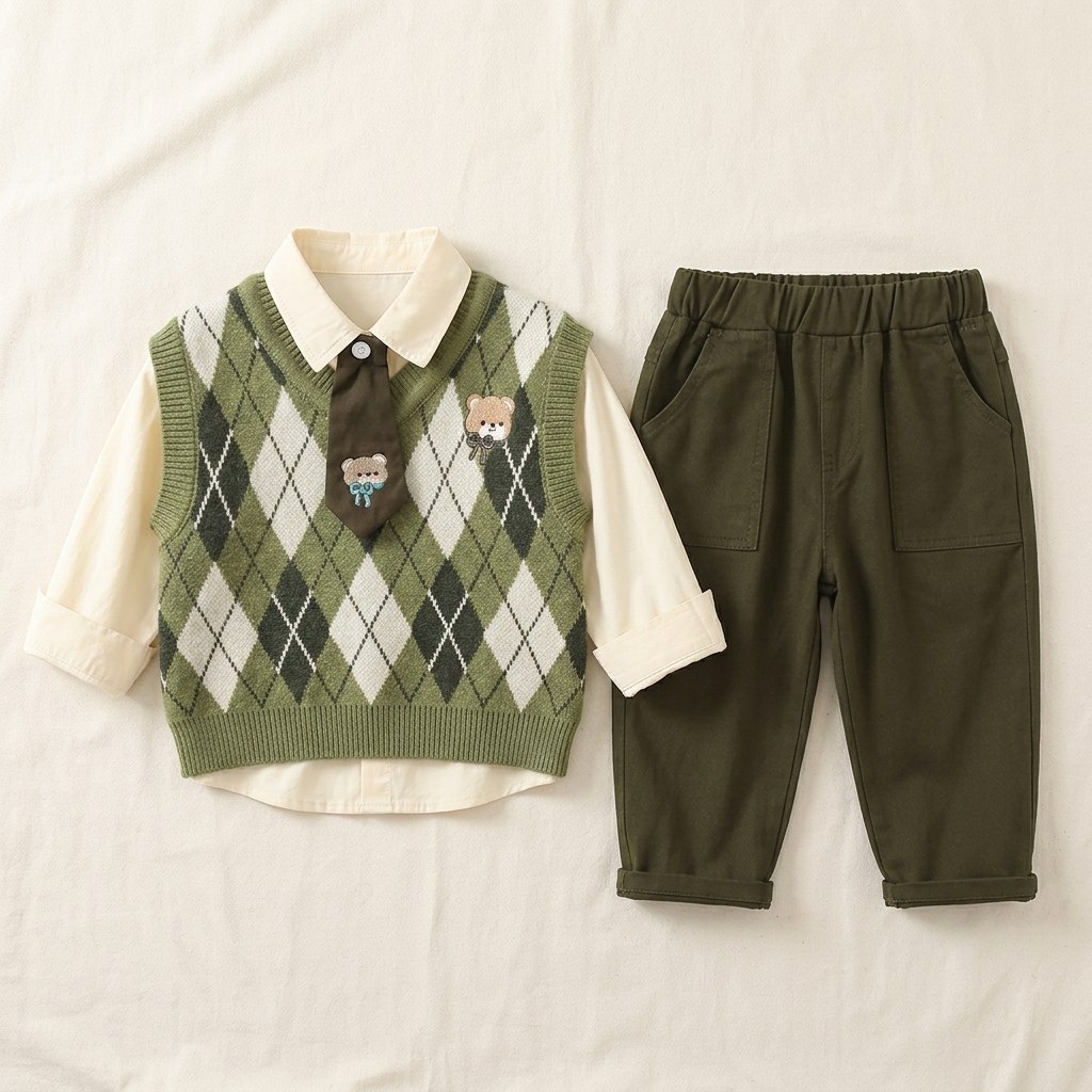 SET BOYS OLIVE BEAR