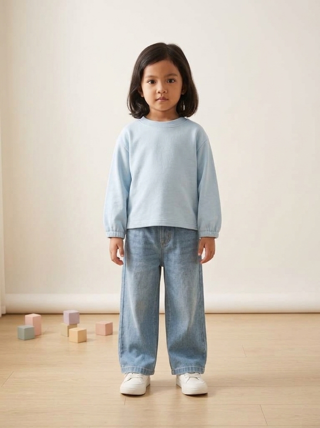 Set Girl Plaid Longsleeve Denim โ tampilan lain