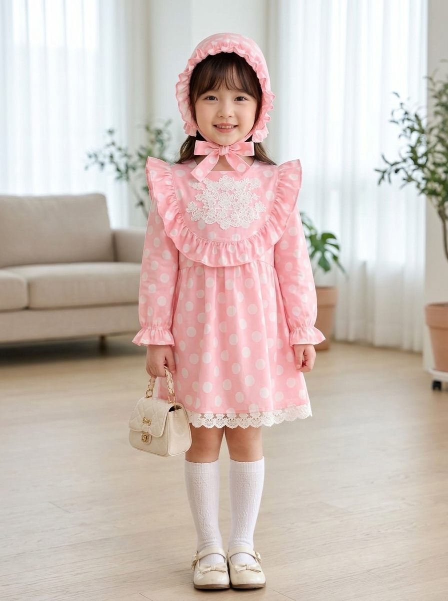 DRESS GIRLS PEACHY DOTS