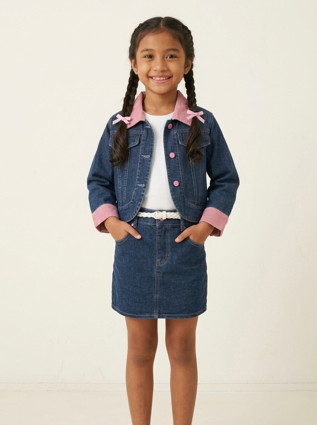 Set Girls Pink Collar Denim โ tampilan lain