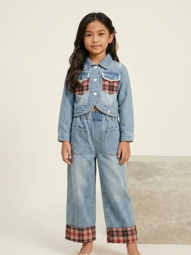 Set Girls Red Pocket Denim โ tampilan lain