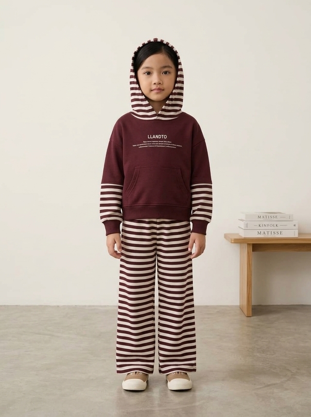 Set Girls Stripe Black Hoodie โ tampilan lain