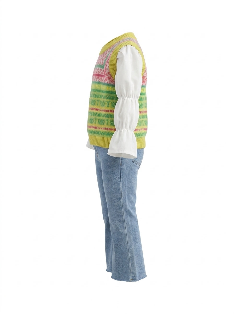 Set Girls Trumpet Sleeves Colorful Vest