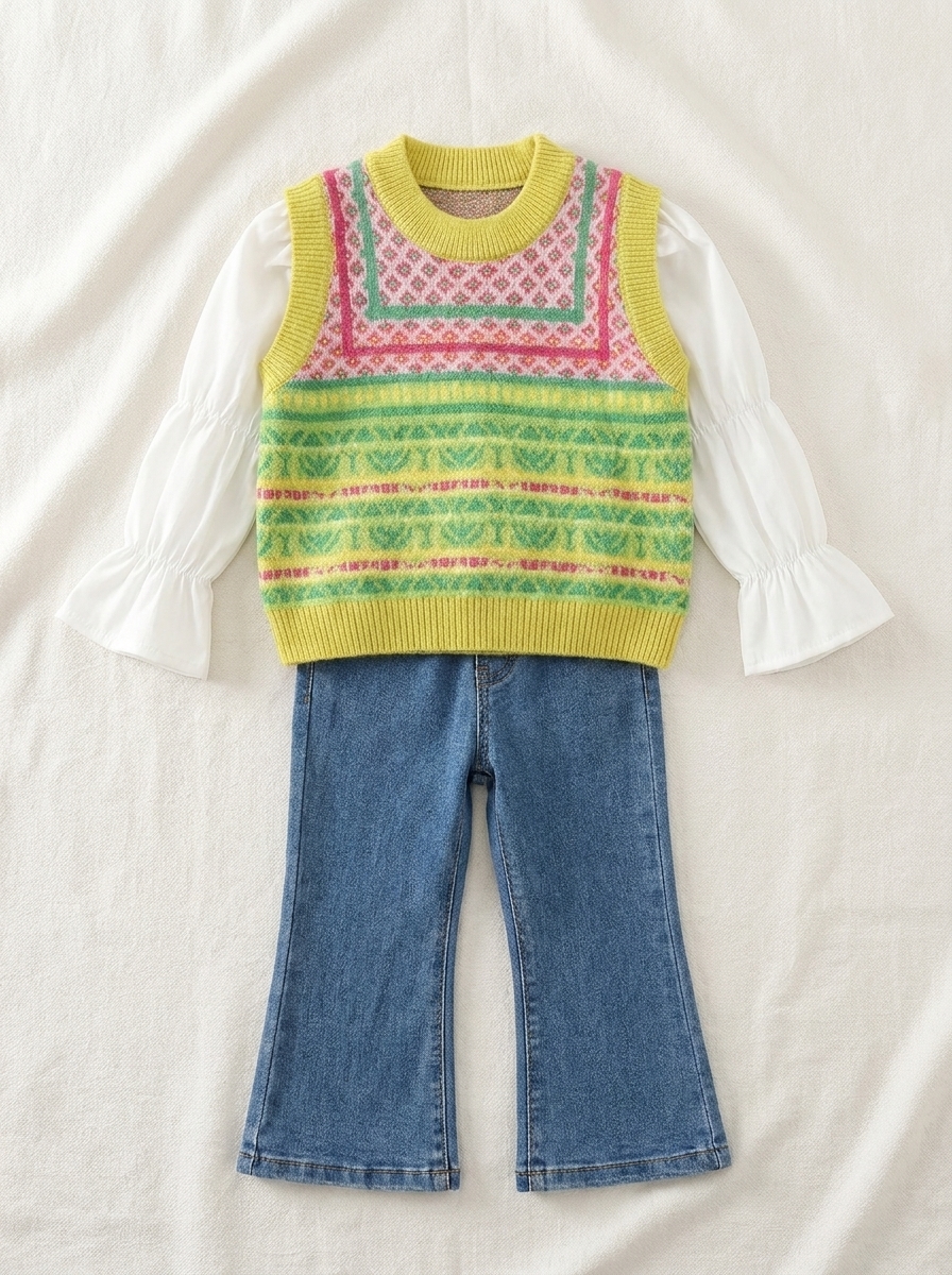 Set Girls Trumpet Sleeves Colorful Vest - Foto 3