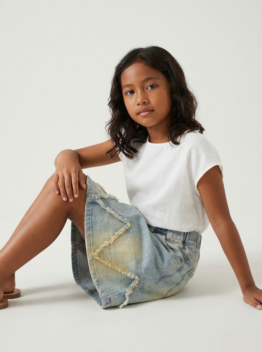 Skirt Girl Half Knee Denim - Foto 8