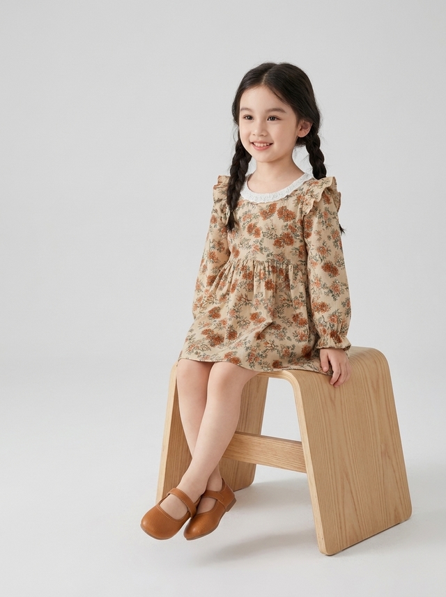 Dress Girls Blossom Pompom Flow Lace โ tampilan lain